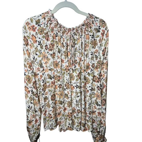 Faherty Floral Blouse in Cream and Brown - Picture 5 of 8